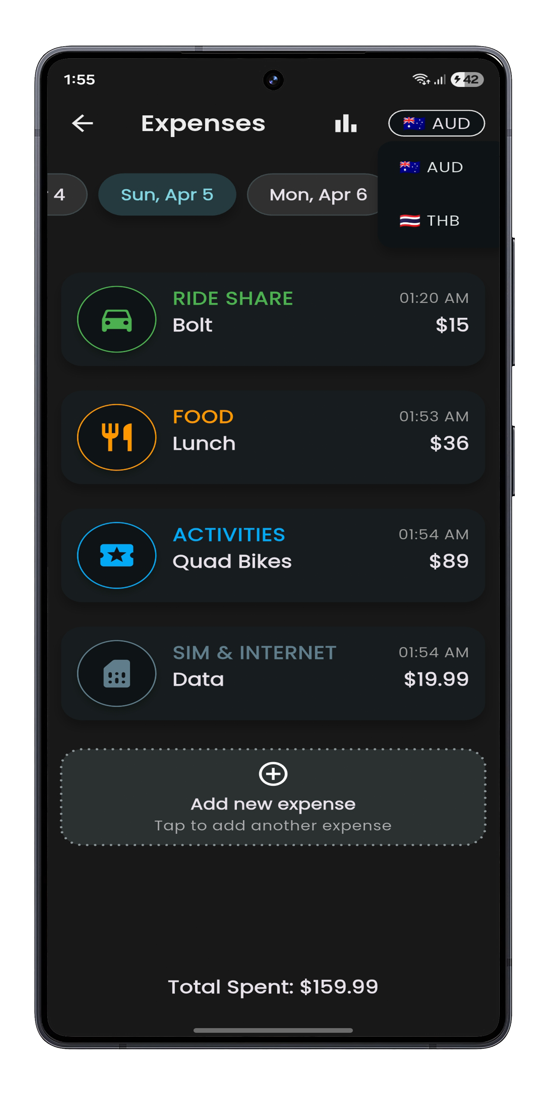 Expenses screen preview