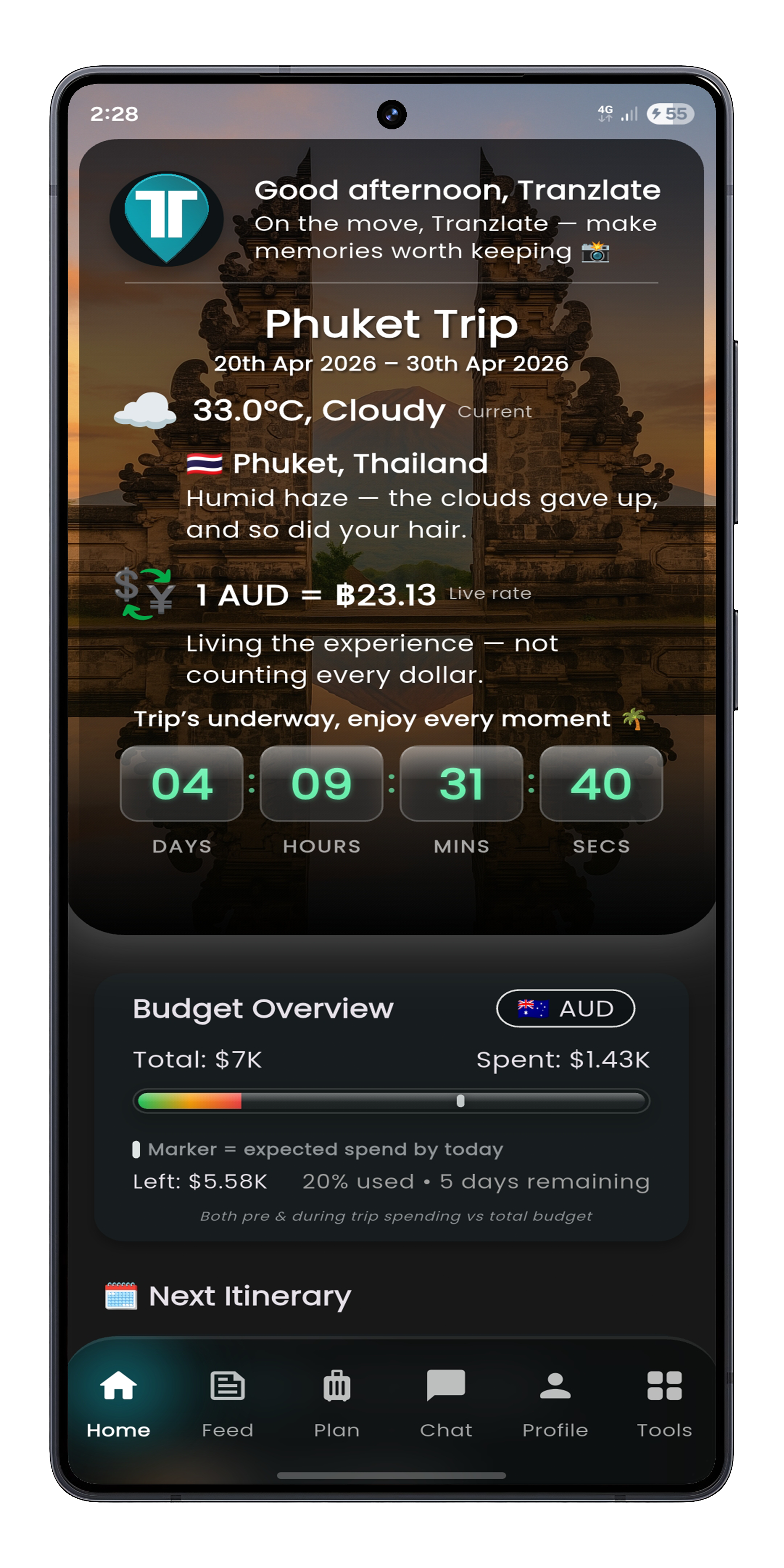 Tranzlate Travel home screen