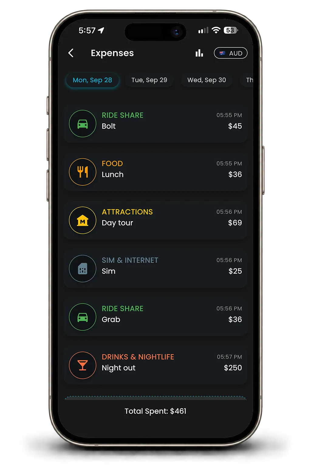 Expenses screen