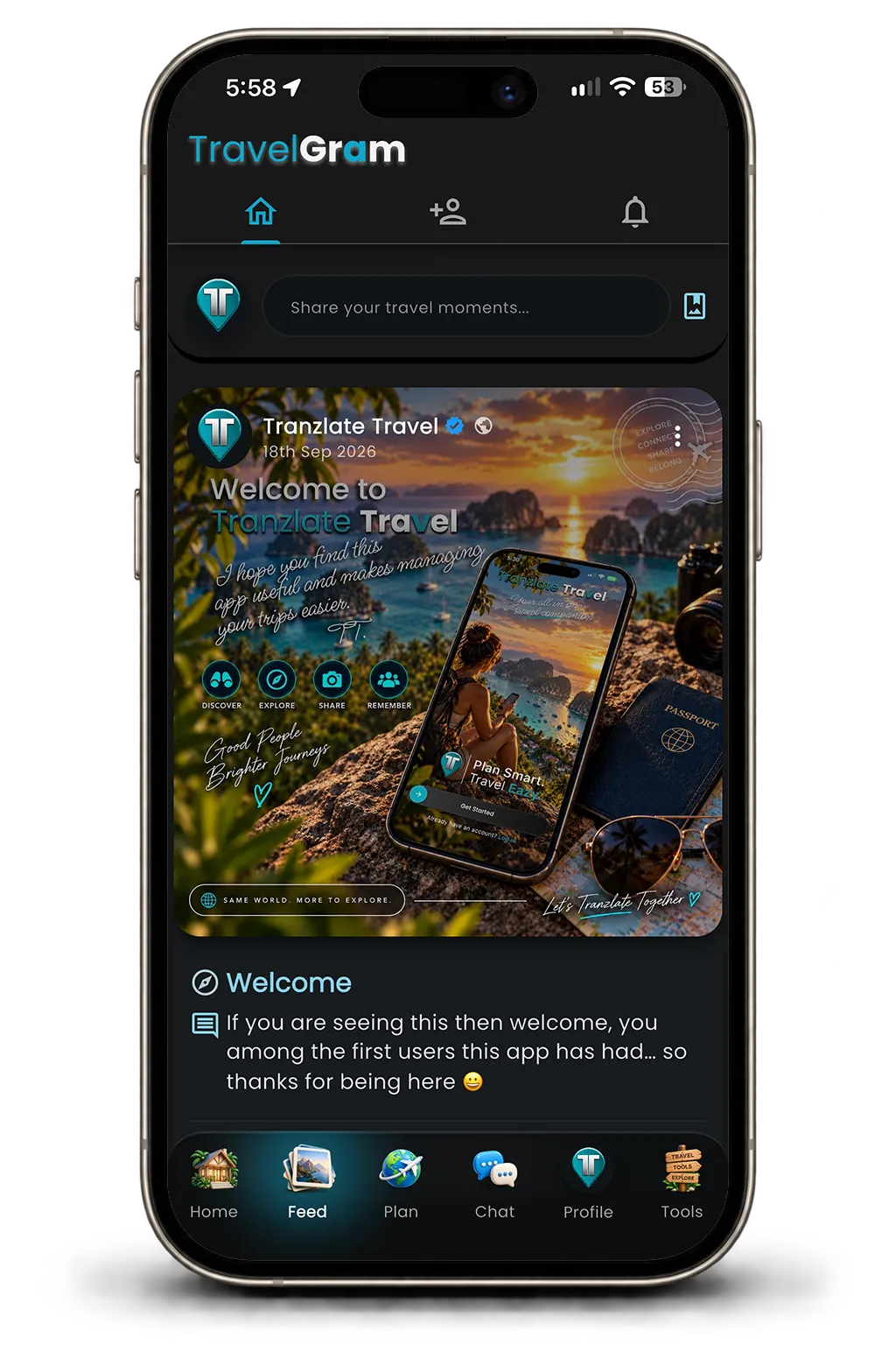 Travel feed screen