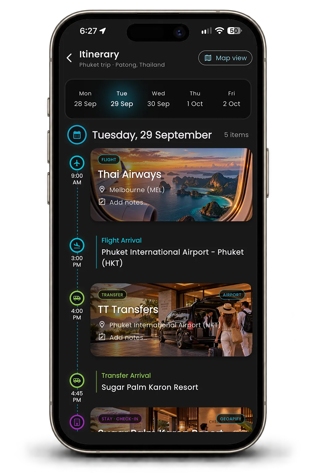 Itinerary screen