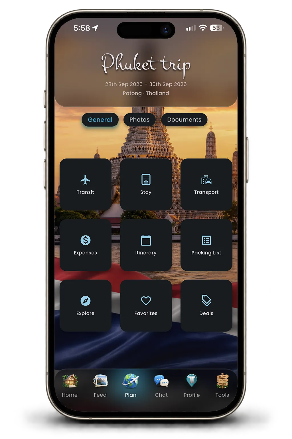 Trip planning screen